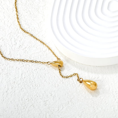 Wholesale 18K Gold Plated Y-Drop Necklace Dual Teardrop Pendant Natural Fluid Minimalist