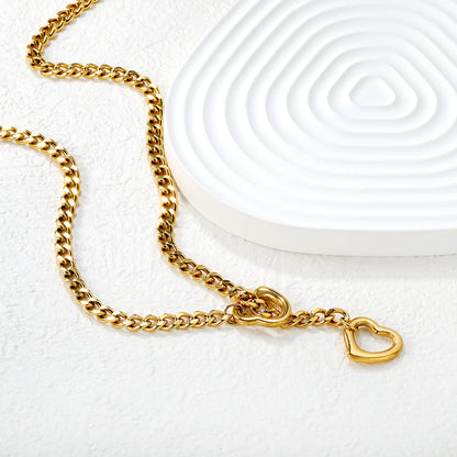 Wholesale 18K Gold Plated Double Heart Pendant Necklace Openwork Solid Contrast Festival Luxury