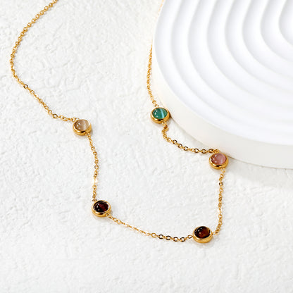 Wholesale 18K Gold Plated Multi-Gemstone Necklace Colorful Bead Accents Festival Luxury