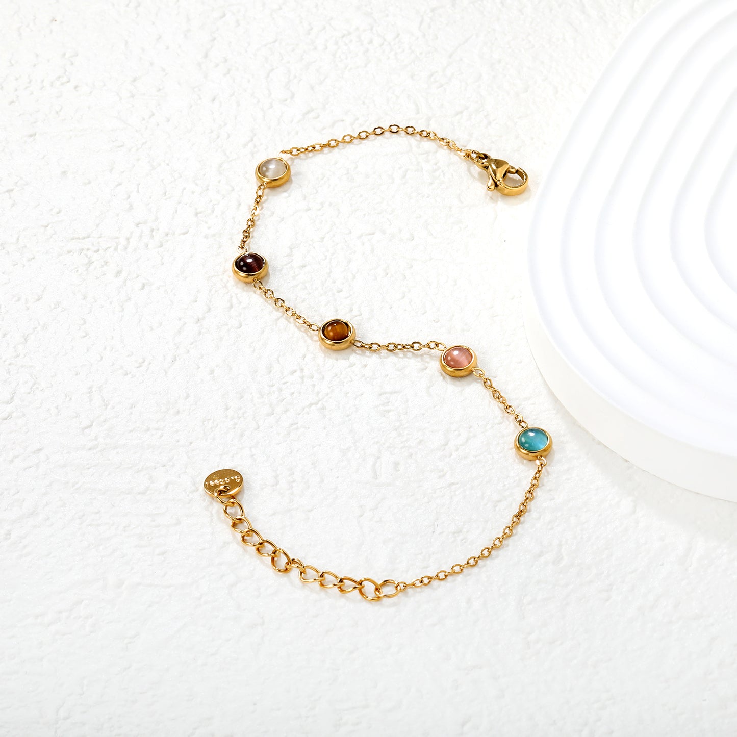 Wholesale 18K Gold Plated Multi-Color Bead Bracelet Set Pearl Pink Brown Rainbow Adjustable Stacking Jewelry