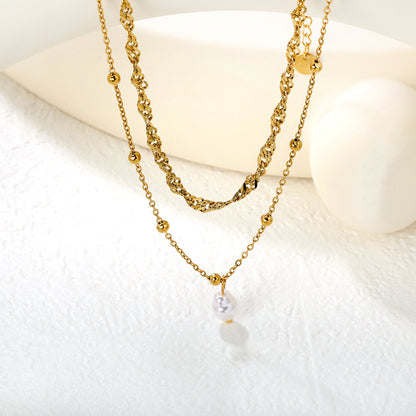 Wholesale 18K Gold Plated Multi-Layer Pearl Necklace Mixed Chains Natural Elegance Luxury