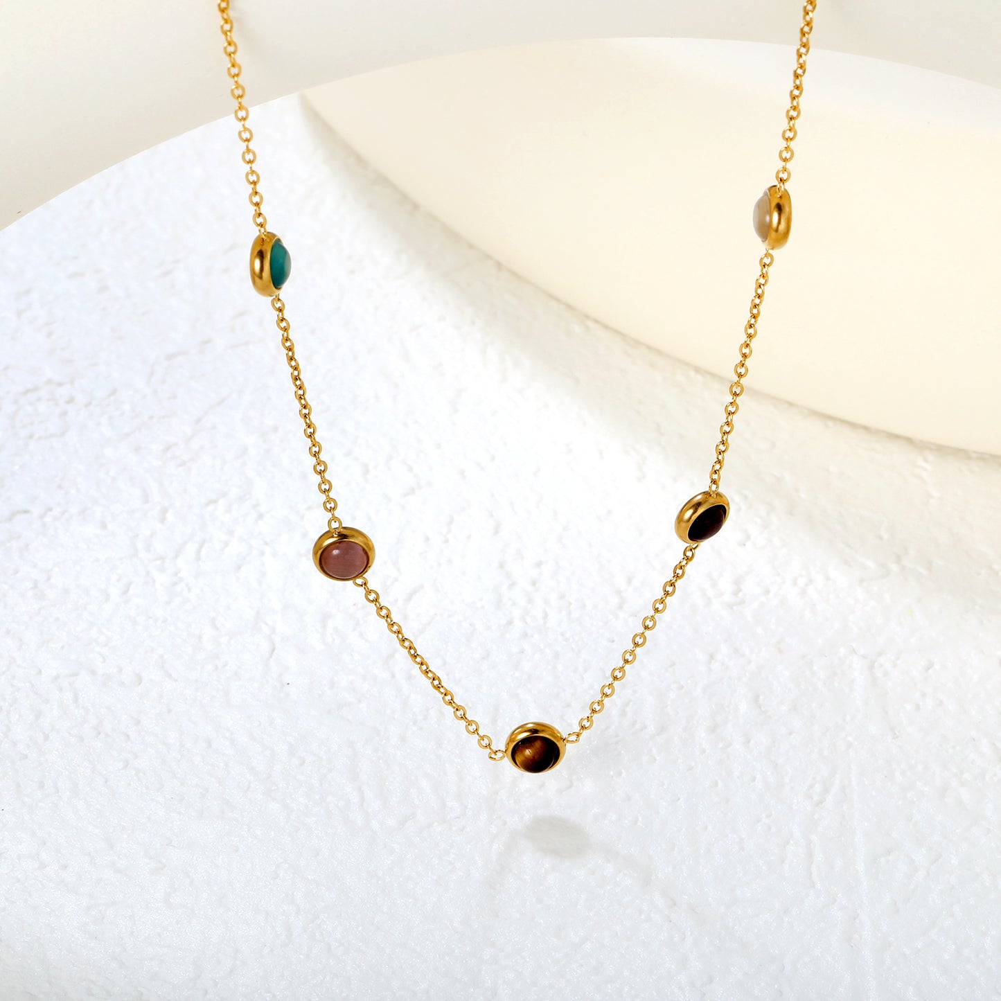 Wholesale 18K Gold Plated Multi-Gemstone Necklace Colorful Bead Accents Festival Luxury