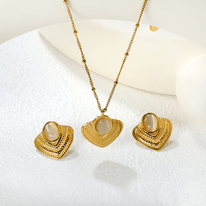 Wholesale 18K Gold Plated Shell Jewelry Set Mother-of-Pearl & Emerald Accent Necklace Earrings Light Luxury