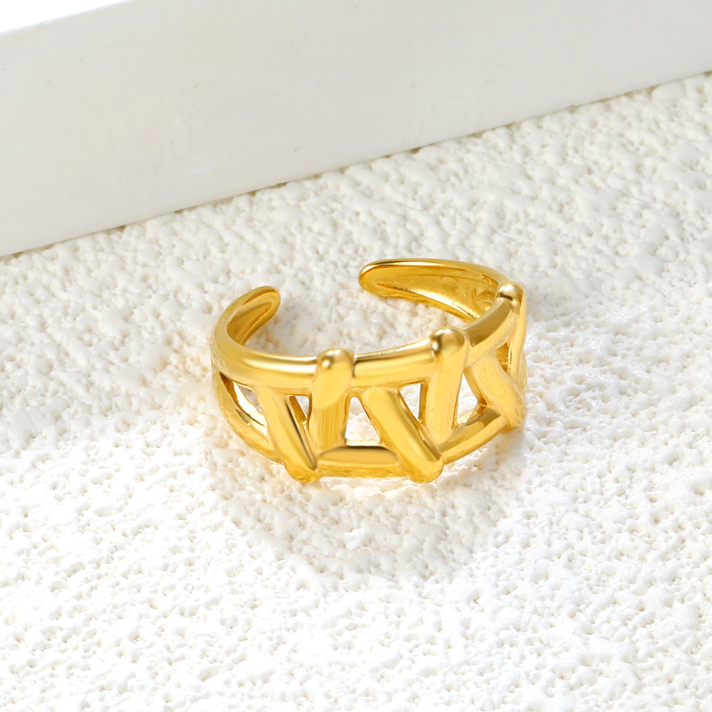 Wholesale woven texture open 18K gold stainless steel ring