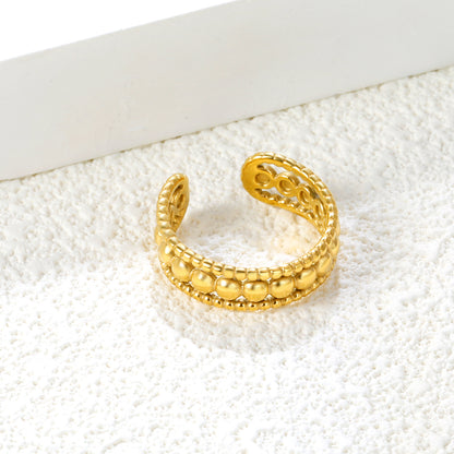 Wholesale Bead-Spliced Openwork 18K Gold Stainless Steel Ring