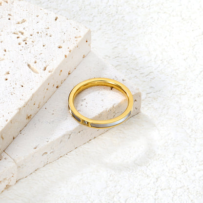 Wholesale 18K Gold Plated Linear Inlay Ring White Accent Strip Diamond Point Minimalist Luxe