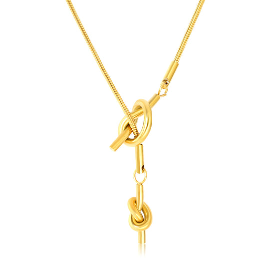 Wholesale 18K Gold Plated Knot Pendant Necklace Textured Detail Industrial Vintage Minimalist