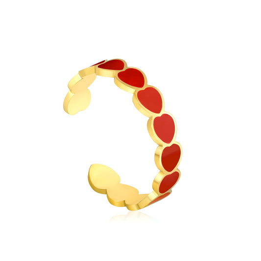 Wholesale 18K Gold Plated Open Heart Enamel Ring Multi-Color Gem Tones Adjustable Fit Festive Celebration