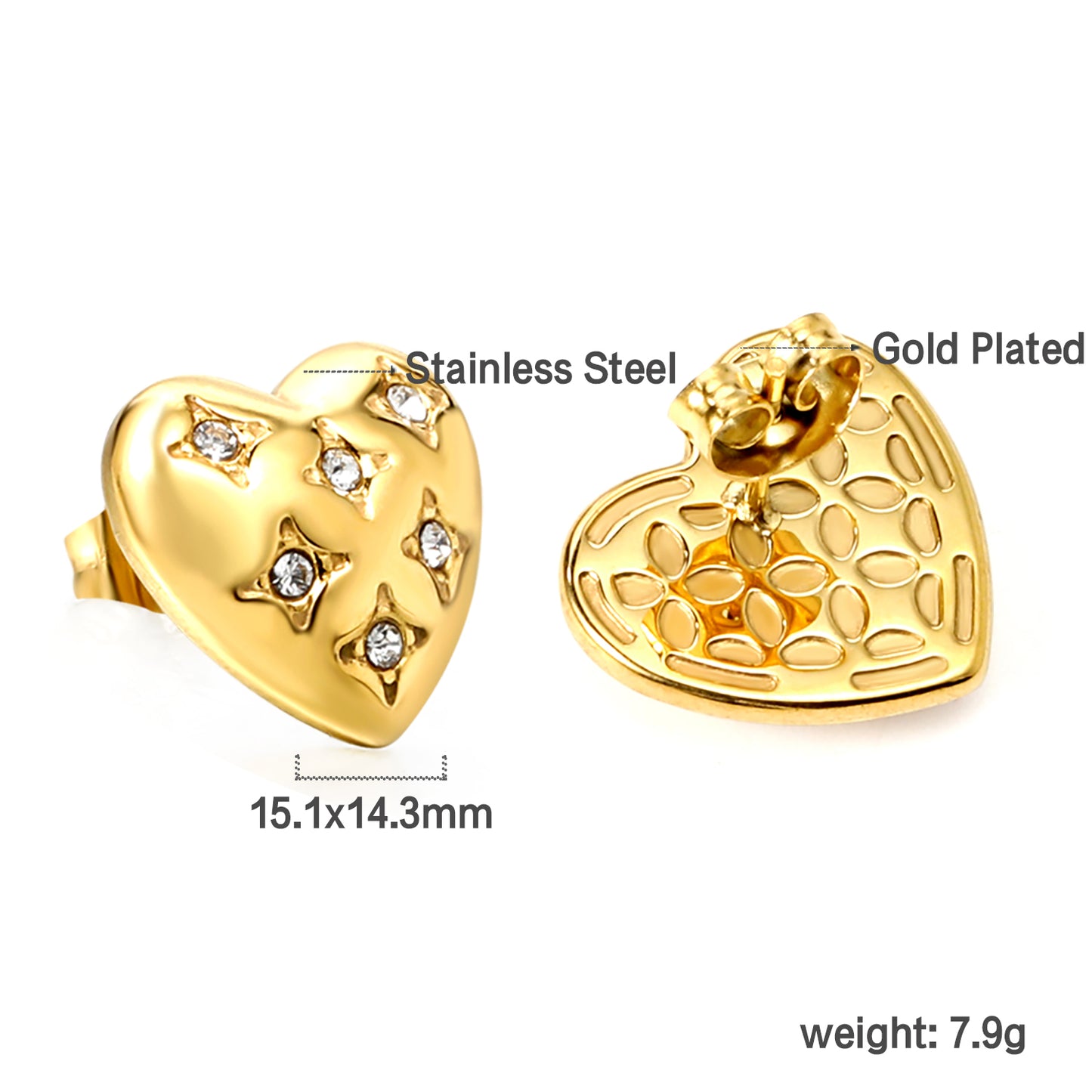 Wholesale 18k Gold Diamond Heart Earrings Glamorous Touch