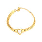 Wholesale 18K Gold Plated Wide Chain Bracelet Heart Mother-of-Pearl Inlay Textured Surface Festive Luxury