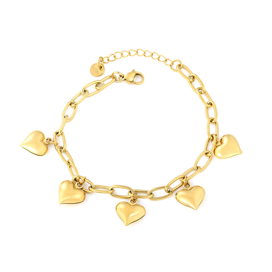 Wholesale 18K Gold Plated Heavy Chain Bracelet Heart Pendant Industrial Vintage Festival Celebration
