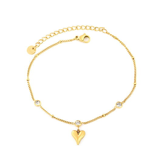 Wholesale 18K Gold Plated Diamond Accent Anklet Minimalist Heart Pendant Delicate Chain Light Luxury