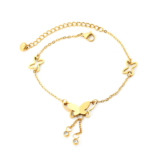 Wholesale 18K Gold Plated Butterfly Anklet with Chain Fringe Adjustable Fit Festival