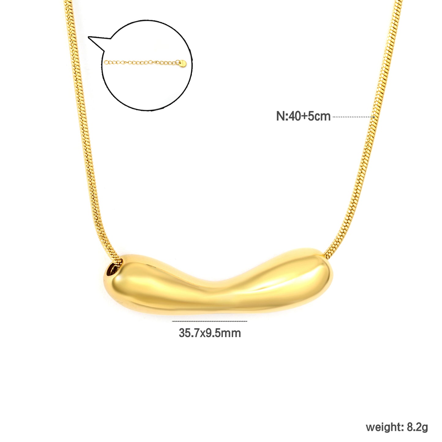 Wholesale 18K Gold Plated Fluid Form Pendant Necklace Organic Curves Minimalist Natural