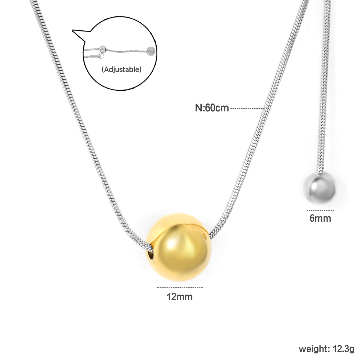 Wholesale Two-Tone Sphere Necklace Gold & Silver Chain Options Graduated Bead Pendant Minimalist Luxury Art