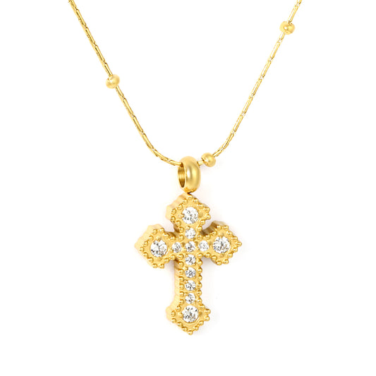 Wholesale 18K Gold Plated Full Diamond Cross Pendant Necklace Setting Luxurious Celebration