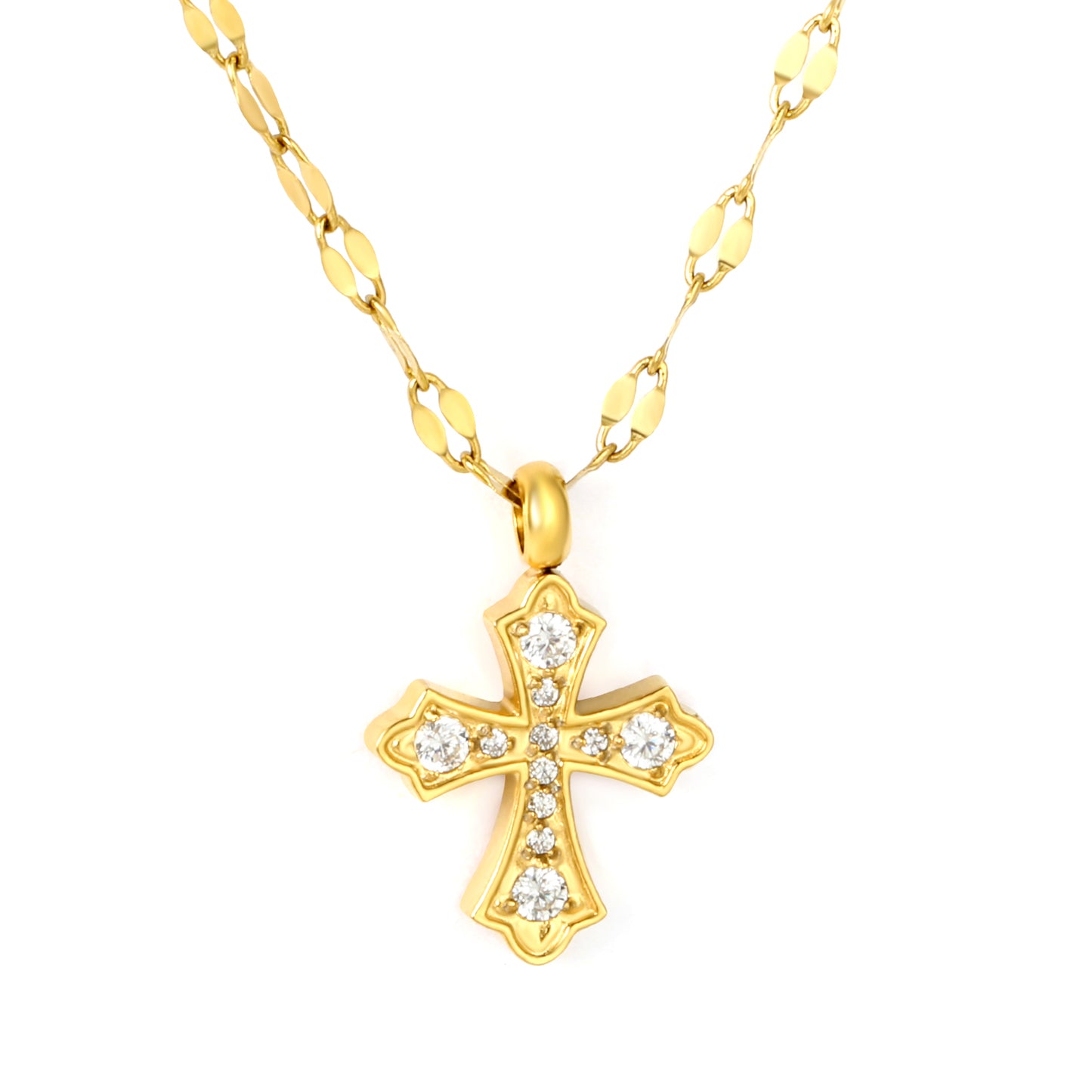Wholesale 18K Gold Plated Diamond Cross Pendant Necklace Prong Setting Festival Celebration