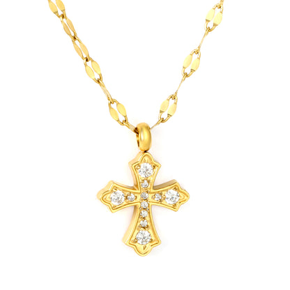 Wholesale 18K Gold Plated Diamond Cross Pendant Necklace Prong Setting Festival Celebration