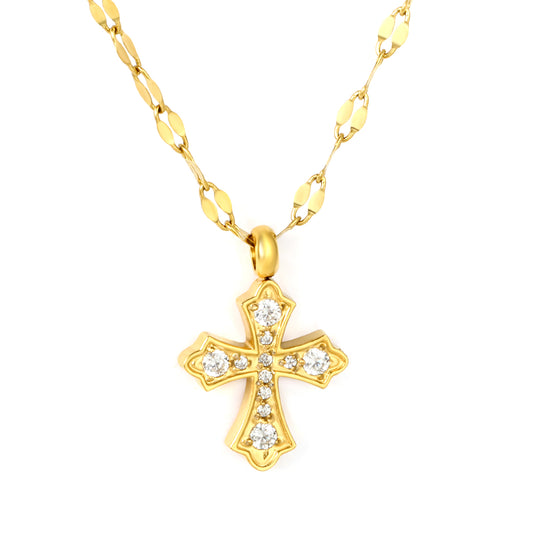 Wholesale 18K Gold Plated Diamond Cross Pendant Necklace Prong Setting Festival Celebration