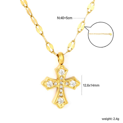 Wholesale 18K Gold Plated Diamond Cross Pendant Necklace Prong Setting Festival Celebration