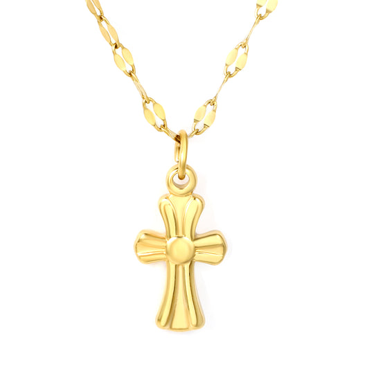 Wholesale 18K Gold Plated Vintage Cross Pendant Necklace Textured Surface Industrial Heritage