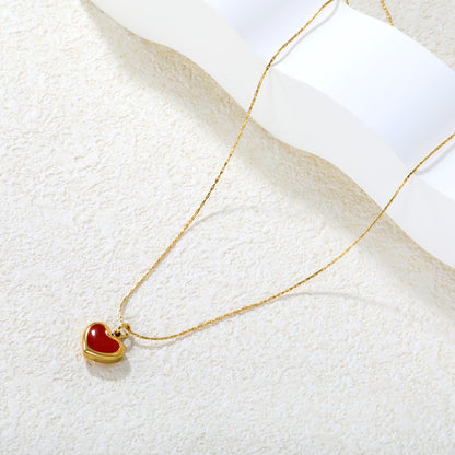Wholesale 18K Gold Plated Red Enamel Heart Pendant Necklace Vibrant Color Festival Celebration