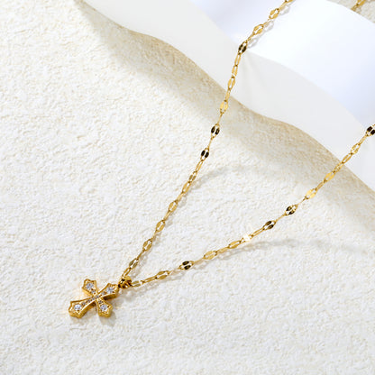 Wholesale 18K Gold Plated Diamond Cross Pendant Necklace Prong Setting Festival Celebration