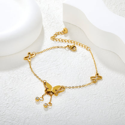 Wholesale 18K Gold Plated Butterfly Anklet with Chain Fringe Adjustable Fit Festival