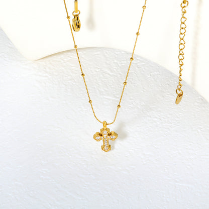 Wholesale 18K Gold Plated Full Diamond Cross Pendant Necklace Setting Luxurious Celebration