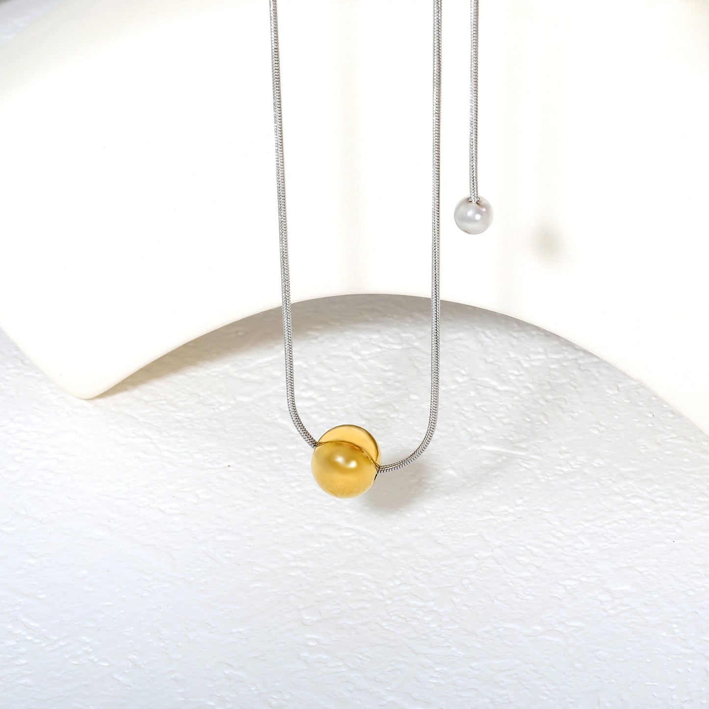 Wholesale Two-Tone Sphere Necklace Gold & Silver Chain Options Graduated Bead Pendant Minimalist Luxury Art