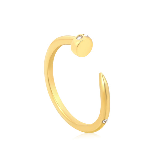 Wholesale 18K Gold Plated C-Shaped Open Ring Sphere & Diamond Accent Minimalist Luxury Adjustable Fit