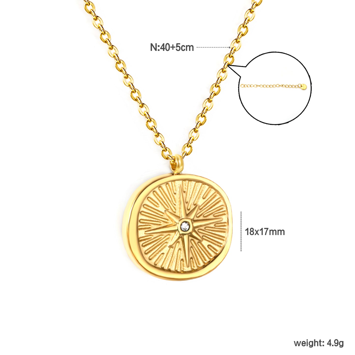 Wholesale 18K Gold Plated Sunburst Diamond Medallion Necklace Radial Texture Light Luxury