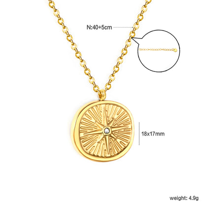 Wholesale 18K Gold Plated Sunburst Diamond Medallion Necklace Radial Texture Light Luxury