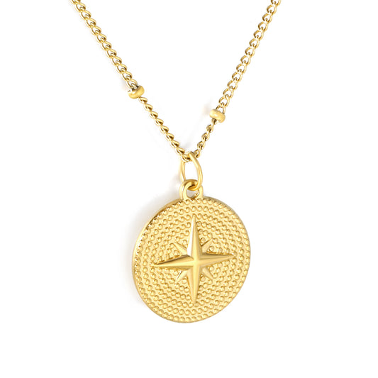Wholesale 18K Gold Plated Cross Texture Medallion Necklace Industrial Vintage Light Luxury