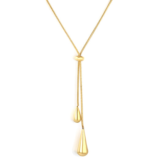 Wholesale 18K Gold Plated Y-Drop Dual Cone Pendant Necklace Geometric Futuristic Minimalist
