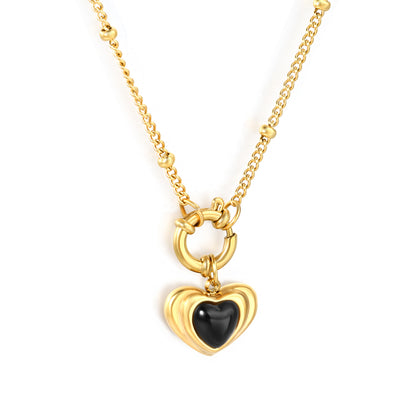 Wholesale 18K Gold Plated Heart Black Gemstone Pendant Necklace Contrast Setting Festival Luxury