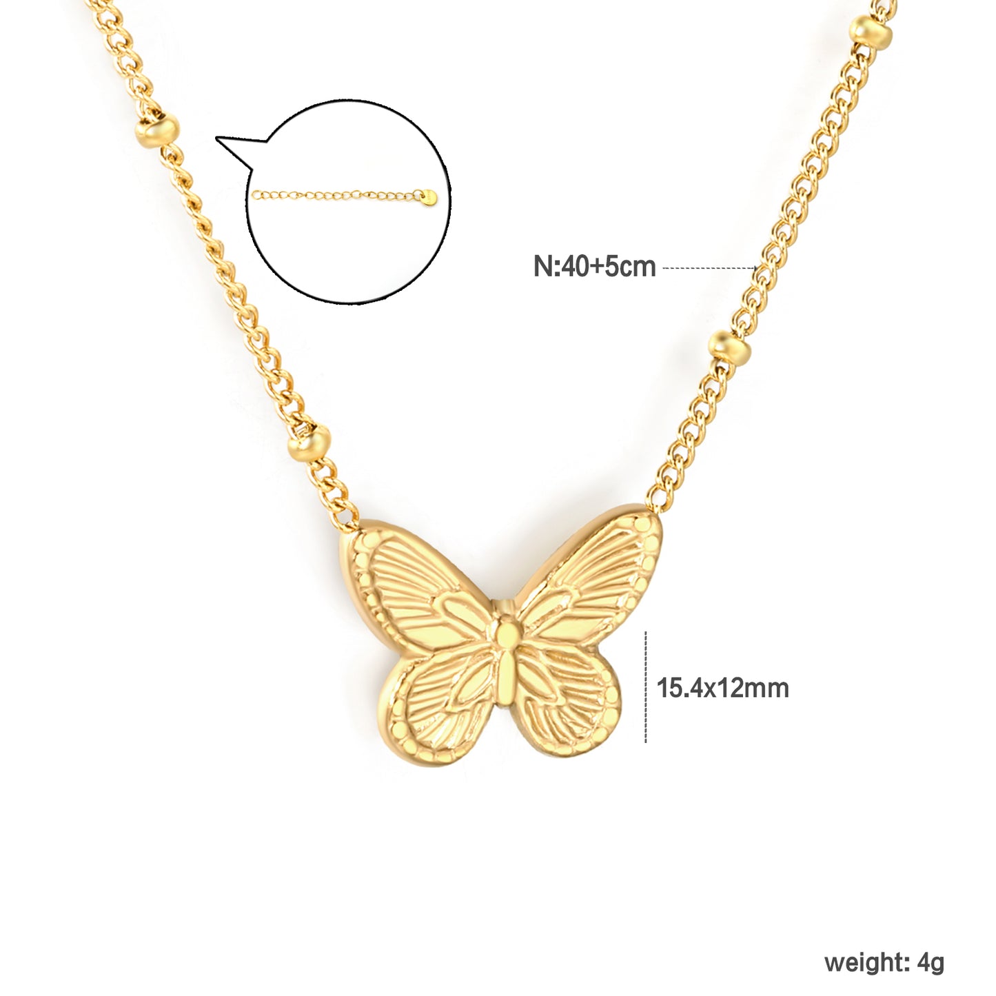 Wholesale 18K Gold Plated Butterfly Pendant Necklace Wing Texture Natural Theme Light Luxury