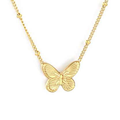 Wholesale 18K Gold Plated Butterfly Pendant Necklace Wing Texture Natural Theme Light Luxury