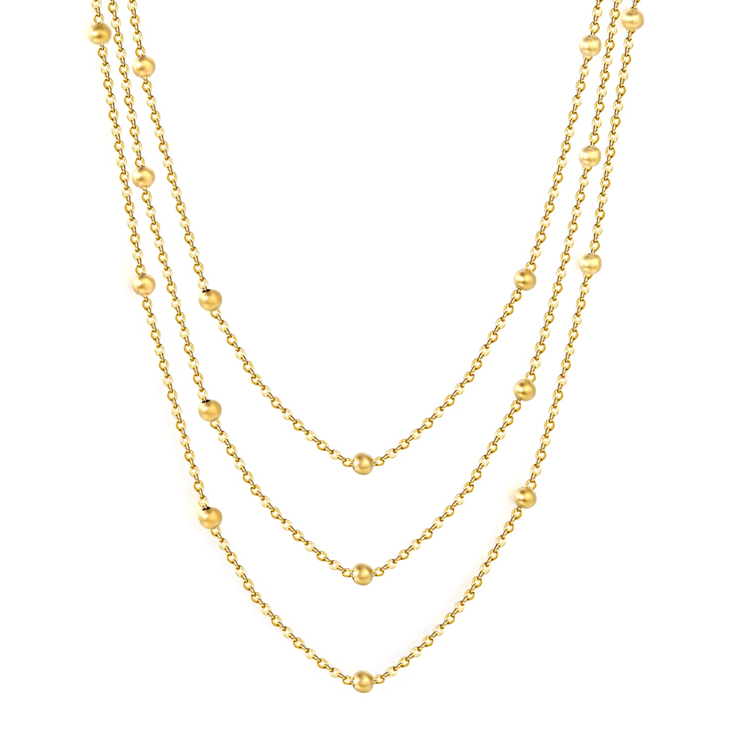 Wholesale 18K Gold Plated Multi-Strand Bead Accent Necklace Layered Design Minimalist Luxury