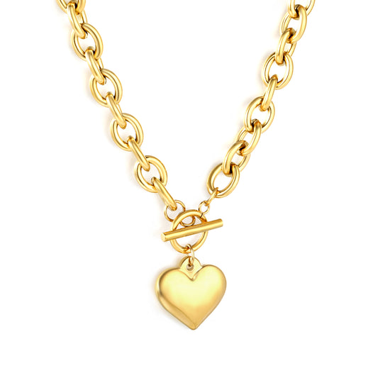 Wholesale 18K Gold Plated Paperclip Chain Heart T-Bar Necklace Industrial Festival Luxury
