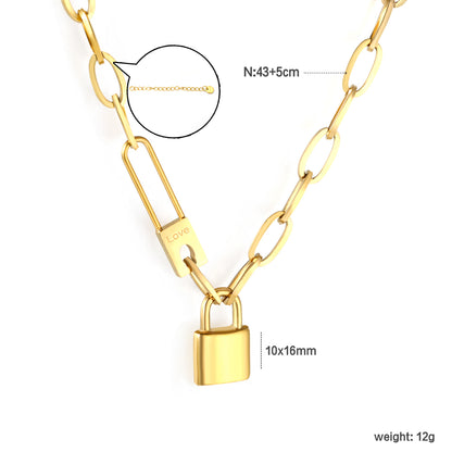 Wholesale 18K Gold Plated Paperclip Chain Lock Pendant Necklace Industrial Hardware Vintage