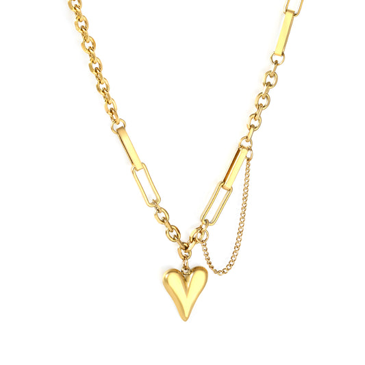 Wholesale 18K Gold Plated Mixed Chain Heart Pendant Necklace Industrial Festival Luxury