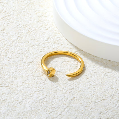 Wholesale 18K Gold Plated C-Shaped Open Ring Sphere & Diamond Accent Minimalist Luxury Adjustable Fit