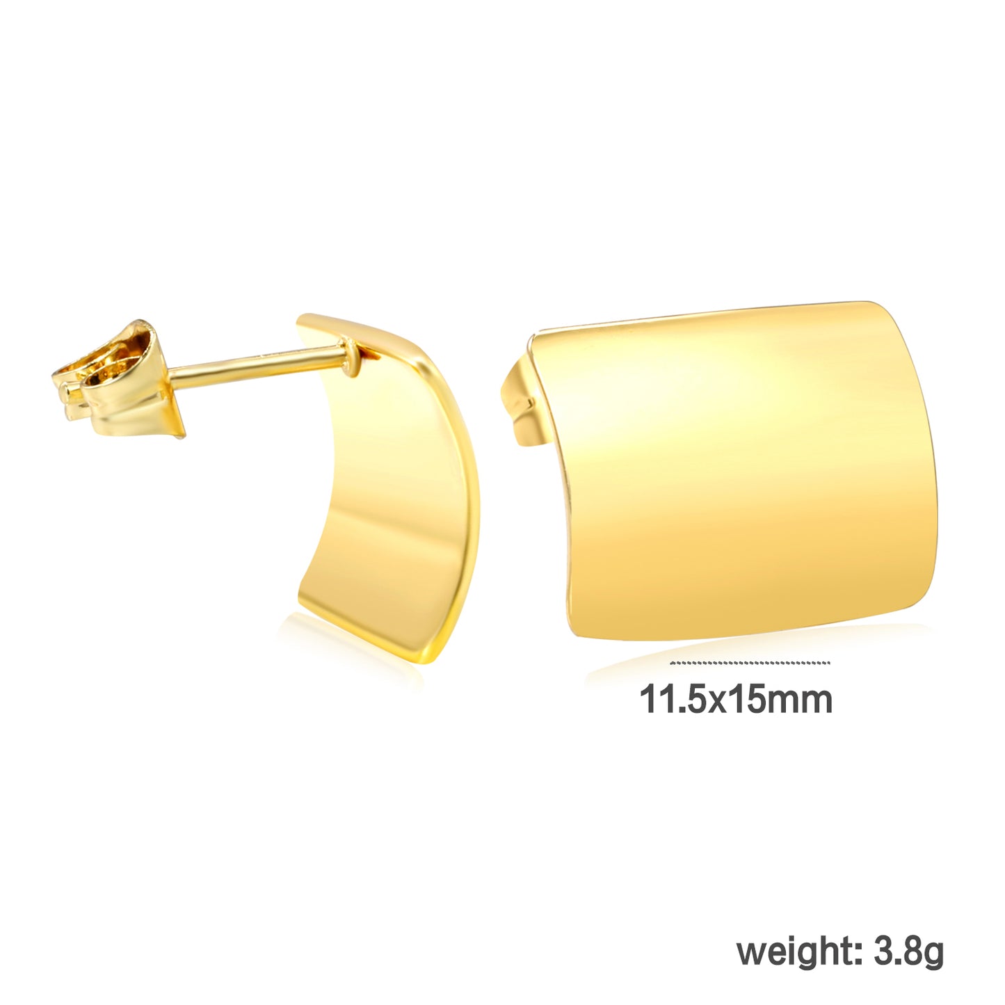 Golden Curved Rectangle Stud Earrings Jewelry Suppliers