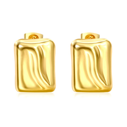 Golden Convex Rectangle Stud Earrings Jewelry Suppliers