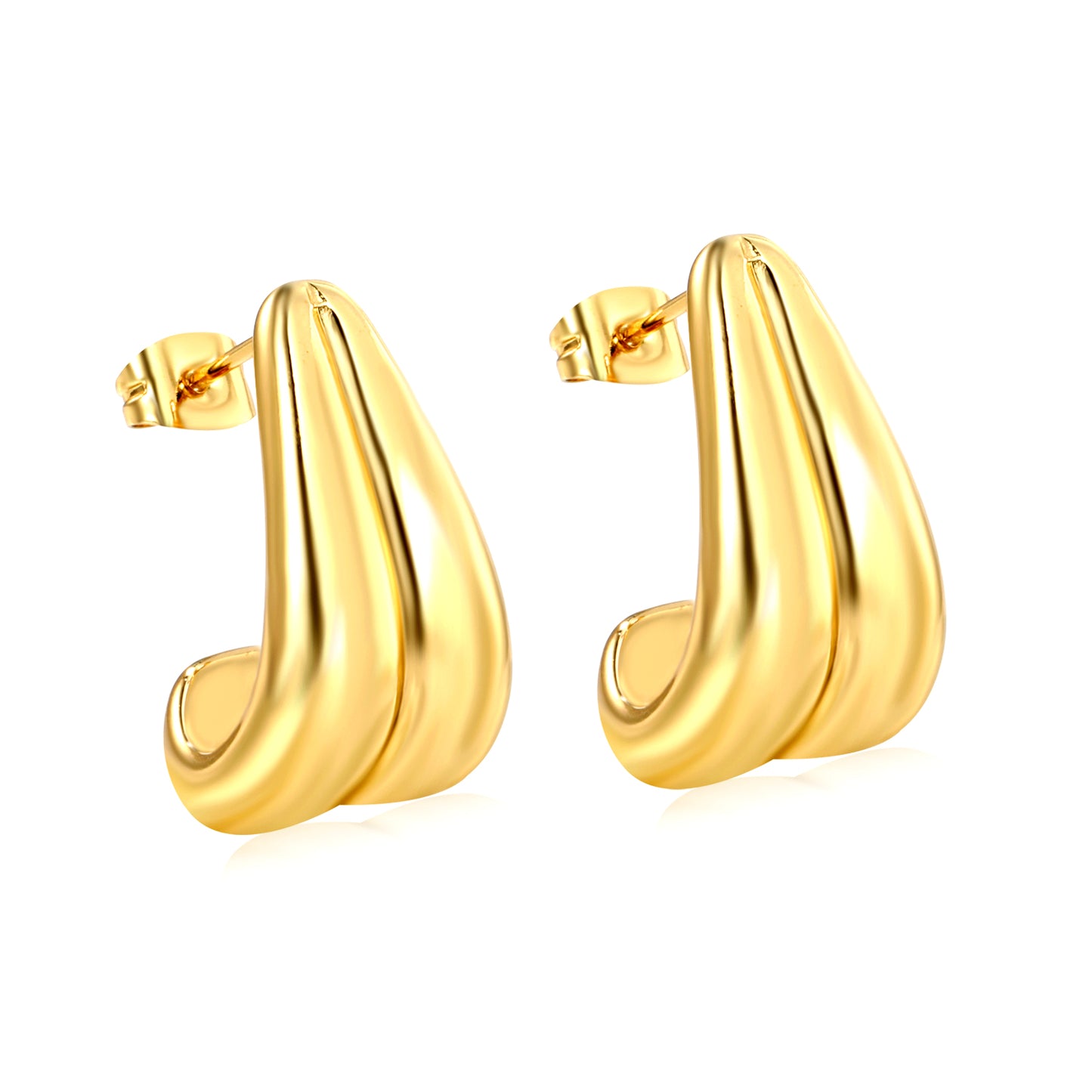 Wholesale Stainless Steel 18K Gold Plated Glossy Double Wire Hook Stud Earrings
