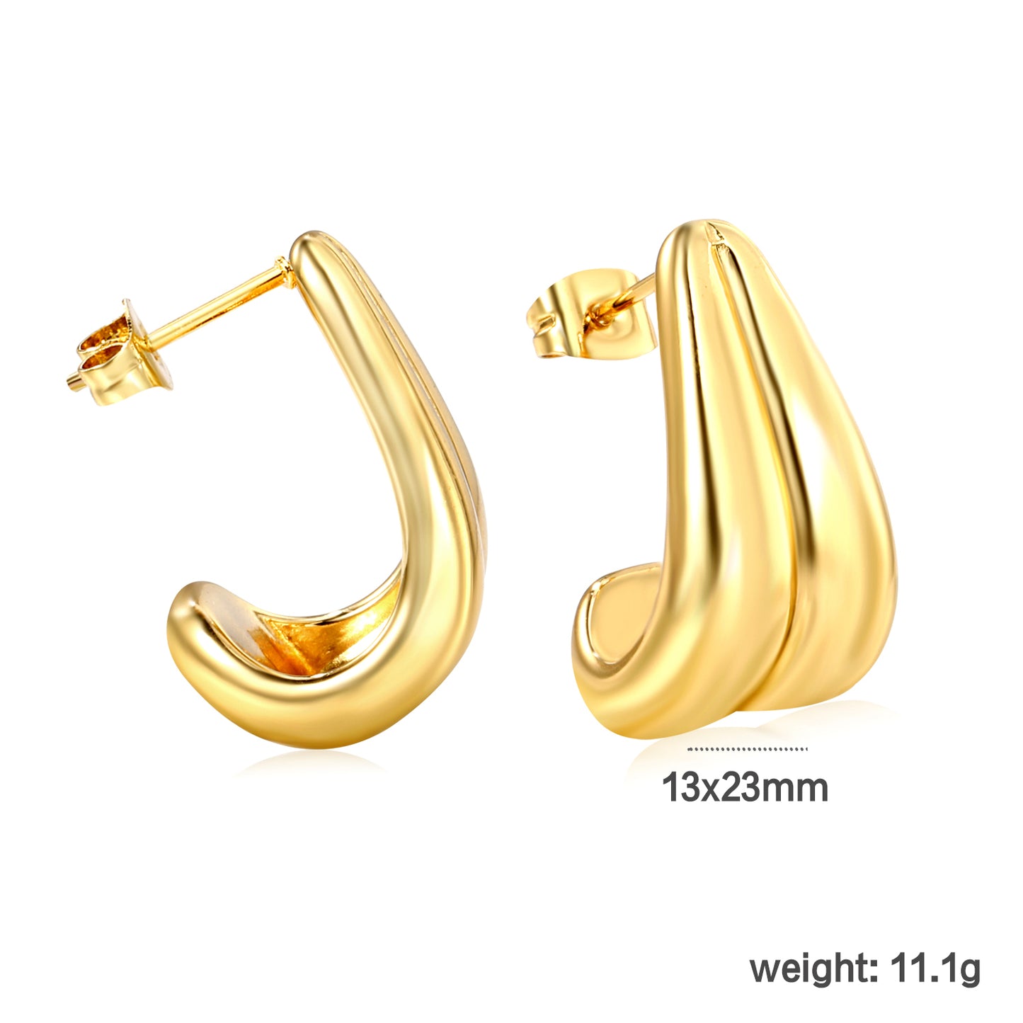 Wholesale Stainless Steel 18K Gold Plated Glossy Double Wire Hook Stud Earrings
