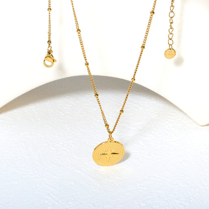 Wholesale 18K Gold Plated Cross Texture Medallion Necklace Industrial Vintage Light Luxury
