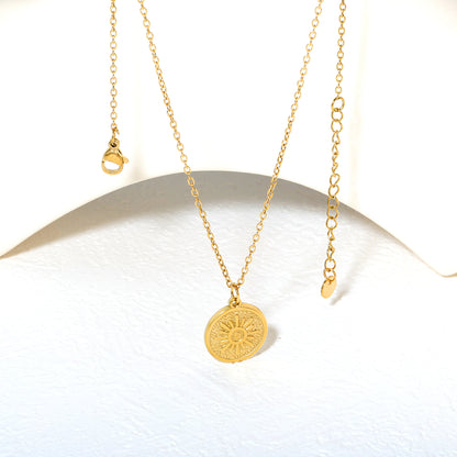 Wholesale 18K Gold Plated Sunburst Medallion Necklace Radial Texture Industrial Natural