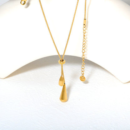 Wholesale 18K Gold Plated Y-Drop Dual Cone Pendant Necklace Geometric Futuristic Minimalist